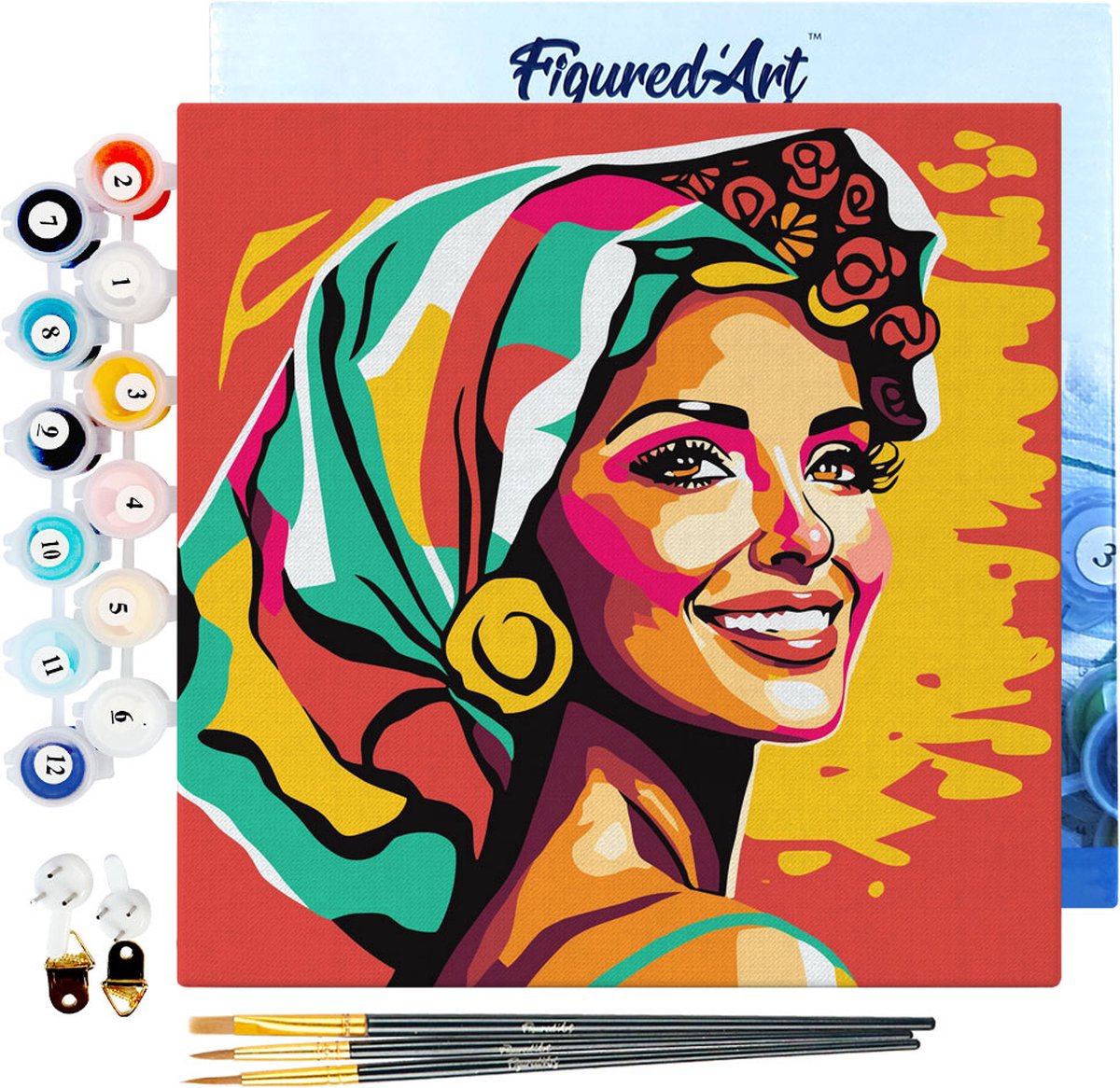 FiguredArt Mini Schilderen op Nummer Volwassenen 20x20cm met lijst Exotische Schoonheid Pop Art - Klein Formaat Creatieve Hobby Kit DIY Art Nummer Compleet